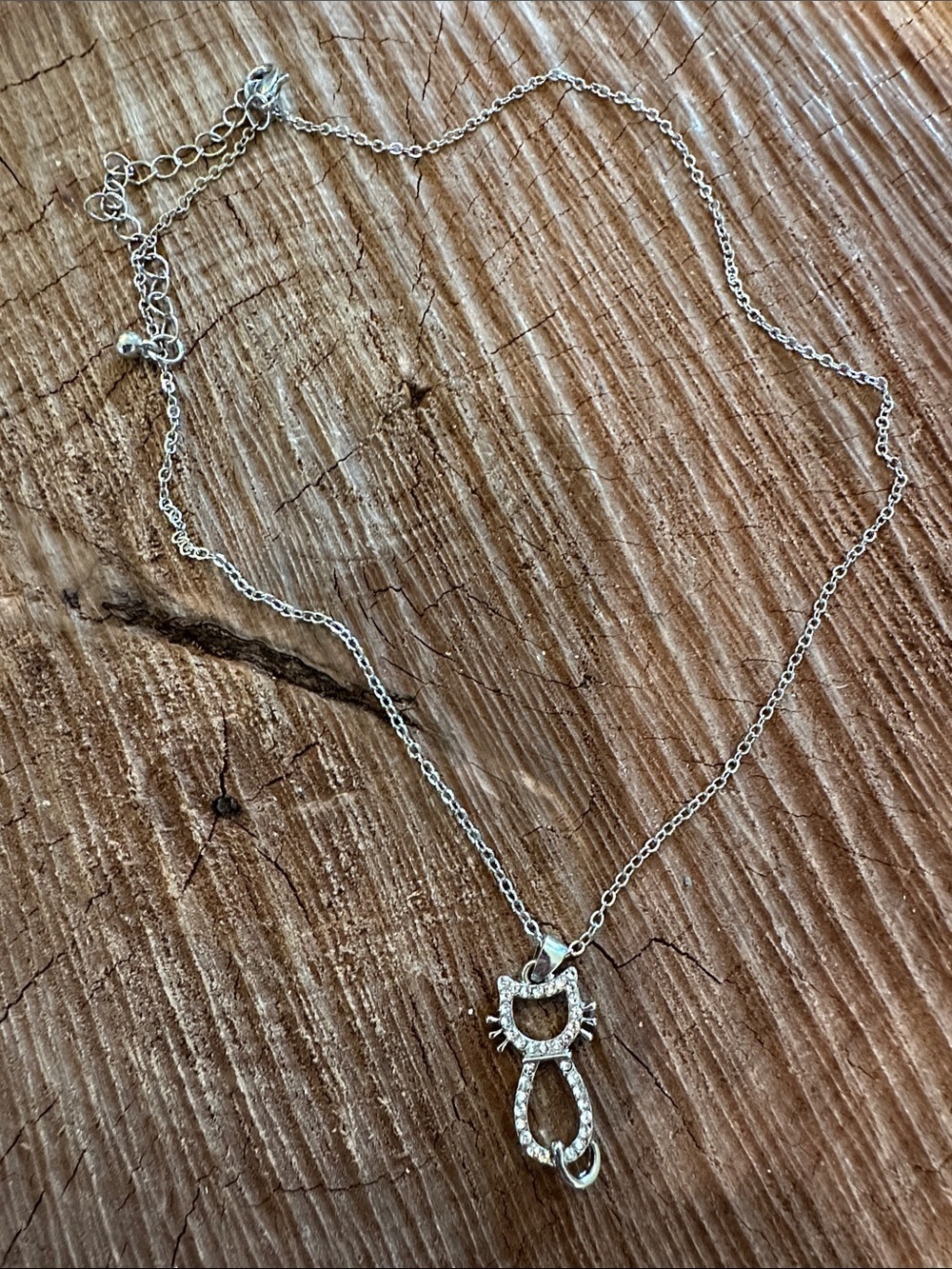 Silver Cat Pendant Necklace - Silver